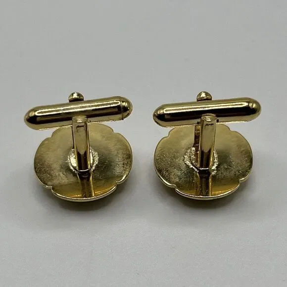 Tiger Eye Cuff Links Brown Gold Tone Round Unsigned - Picture 7 of 9